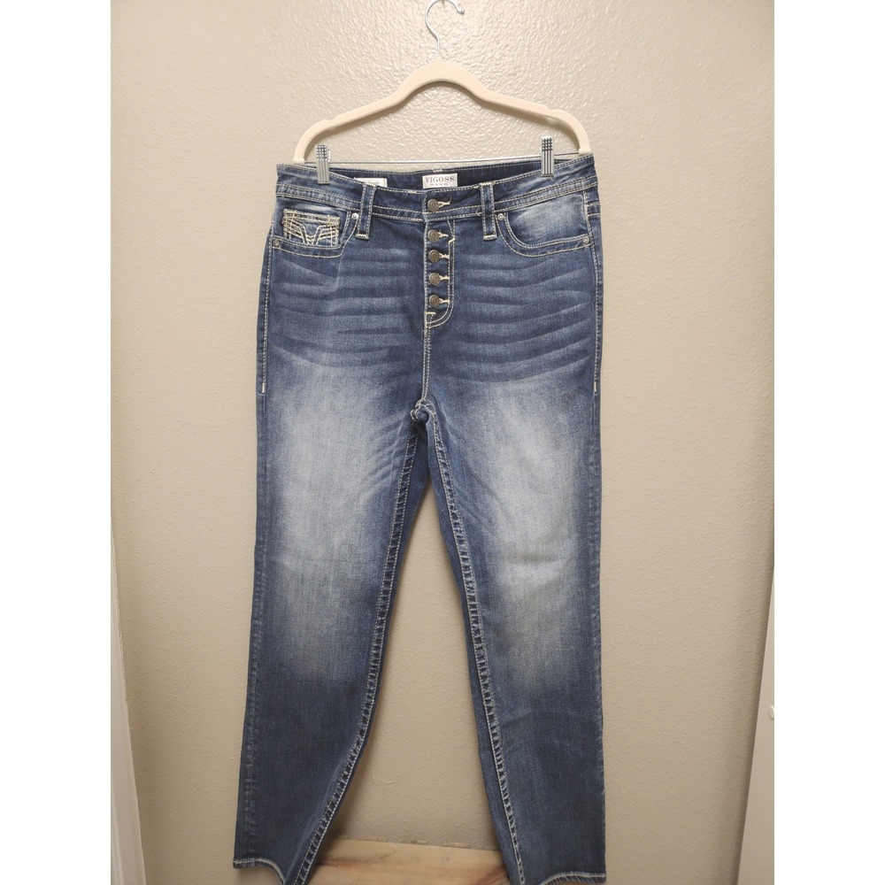 Vigoss Womens Straight‎ Leg Jeans Blue Medium Wash Button Fly Size 14
